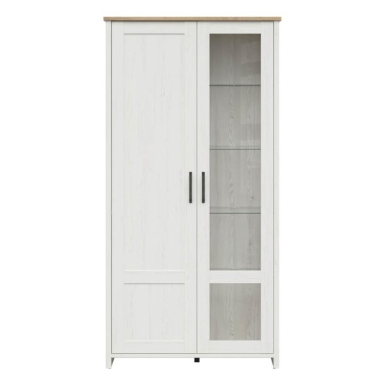 ויטרינה LOKSA 102, 1 דלת ו 1 דלת זכוכית, אורן אנדרסן לבן עם אלון גרנדסון