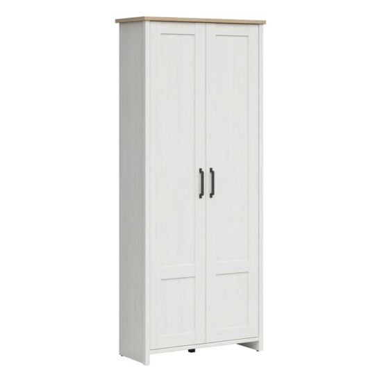 Wardrobe LOKSA 85 cm, 2 doors, white andersen pine with grandson oak