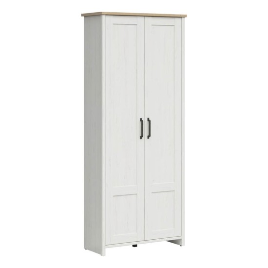 Wardrobe LOKSA 85 cm, 2 doors, white andersen pine with grandson oak