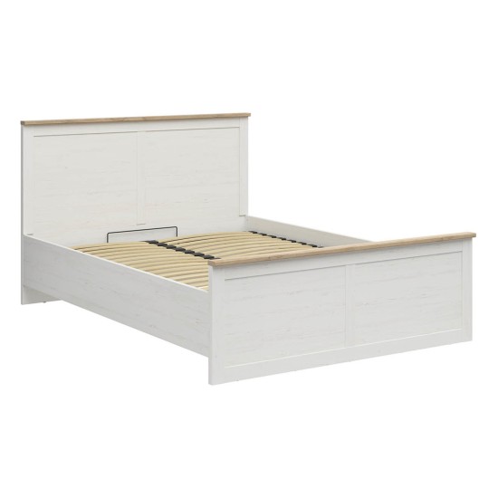 Кровать LOKSA 160 x 200, с ящиком для белья, сосна андерсен белая с дубом грандсон