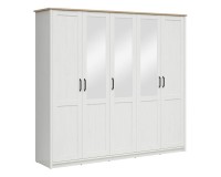 Wardrobe LOKSA 240 cm, 2 doors, white andersen pine with grandson oak