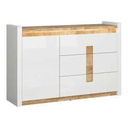 Комод ALAMEDA 147 см, 1 дверь и 3 ящика, белый глянец с дубом