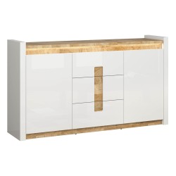 Комод ALAMEDA 172 см, 2 двери и 3 ящика, белый глянец с дубом