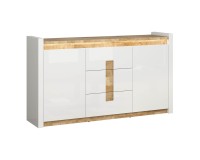 Chest of drawers ALAMEDA 172 cm, 2 doors and 3 drawers, white high gloss with oak