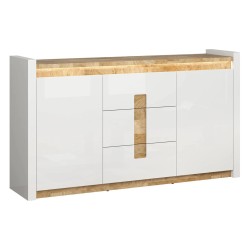 Комод ALAMEDA 172 см, 2 двери и 3 ящика, белый глянец с дубом