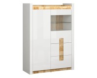 Витрина ALAMEDA 102 см, 1 стеклянная дверь, 1 дверь и 2 ящика, белый глянец с дубом