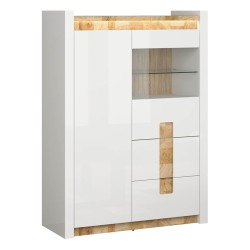 Витрина ALAMEDA 102 см, 1 стеклянная дверь, 1 дверь и 2 ящика, белый глянец с дубом
