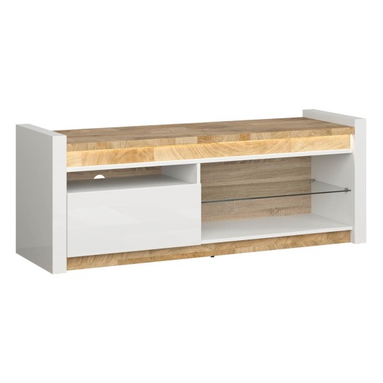 TV unit ALAMEDA 147 cm, 1 drawer, white high gloss with oak