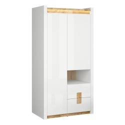 Шкаф распашной ALAMEDA 102 см, 2 двери и 2 ящика, белый глянец с дубом