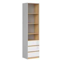 Bookcase NANDU 50 cm, 3 drawers, grey with oak