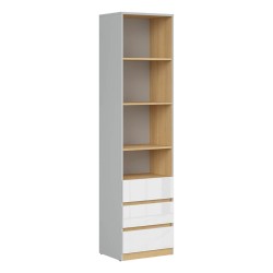 Bookcase NANDU 50 cm, 3 drawers, grey with oak
