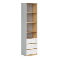 Bookcase NANDU 50 cm, 3 drawers, grey with oak