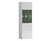 Display cabinet AZTECA 60 cm, 1 glass door and 1 door, white with white high gloss