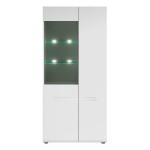 Display cabinet AZTECA 90 cm, 1 glass door and 1 door, white with white high gloss