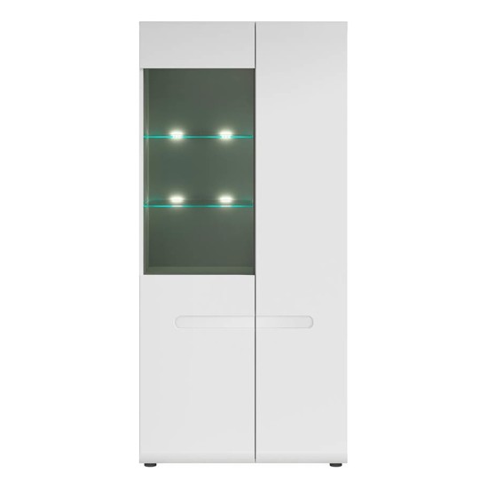 Display cabinet AZTECA 90 cm, 1 glass door and 1 door, white with white high gloss