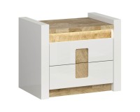 Bedside table ALAMEDA 62 cm, 2 drawers, white high gloss with oak
