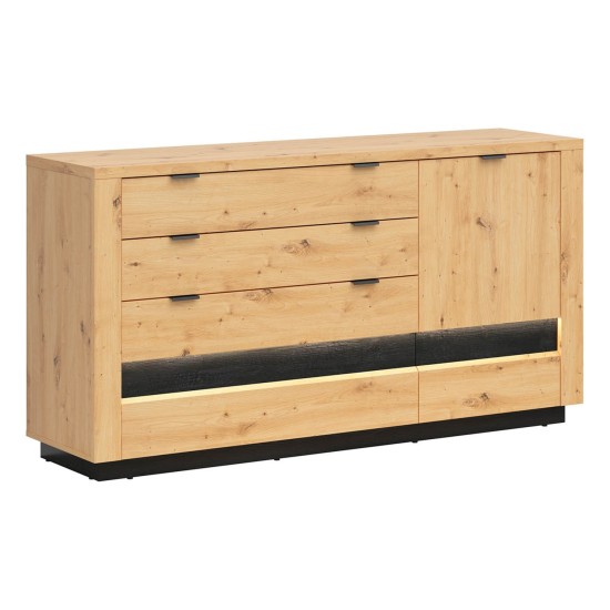 Chest of drawers OSTIA 161 cm, 1 door and 4 drawers, artisan oak with black oak