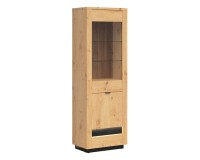 Display cabinet OSTIA 66 cm, 1 door and 1 glass door, artisan oak with black oak