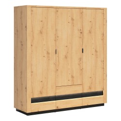 Wardrobe OSTIA 180 cm, 3 doors and 2 drawers, artisan oak with black oak