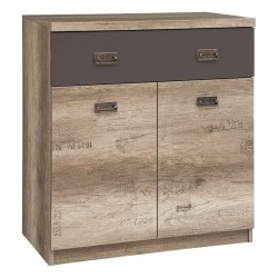 Chest of drawers MALCOLM 80 cm, 2 doors and 1 drawer, oak with grey