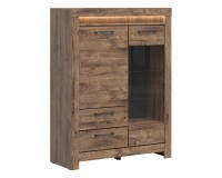 Display cabinet TORIN 114 cm, 1 door, 1 glass door and 2 drawers, oak