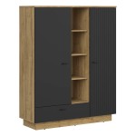 Chest of drawers ZENDA 117 cm, 2 doors and 1 drawer, oak with black