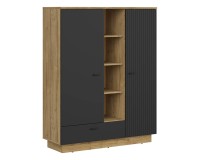 Chest of drawers ZENDA 117 cm, 2 doors and 1 drawer, oak with black Chest of drawers ZENDA 117 cm, 2 doors and 1 drawer, oak with black