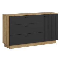 Chest of drawers ZENDA 150 cm, 1 door and 3 drawers, oak with black