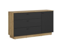 Chest of drawers ZENDA 150 cm, 1 door and 3 drawers, oak with black Chest of drawers ZENDA 150 cm, 1 door and 3 drawers, oak with black