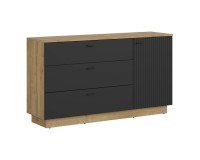 Комод ZENDA 150 см, 1 дверь и 3 ящика, дуб с чёрным