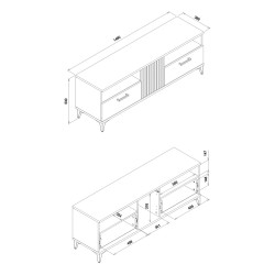 TV unit ARIS 148 cm, 1 door and 2 drawers, evoke oak with black gloss