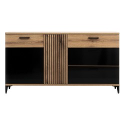 Chest of drawers ARIS 156 cm, 2 doors and 3 drawers, evoke oak with black gloss Chest of drawers ARIS 156 cm, 2 doors and 3 drawers, evoke oak with black gloss
