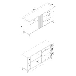 Chest of drawers ARIS 156 cm, 2 doors and 3 drawers, evoke oak with black gloss