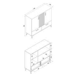 Chest of drawers ARIS 124 cm, 3 doors and 2 drawers, evoke oak with black gloss
