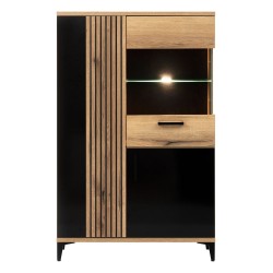 Display cabinet ARIS 88 cm, 3 doors, evoke oak with black gloss