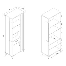 Display cabinet ARIS 68 cm, 3 doors, left-hand, evoke oak with black gloss