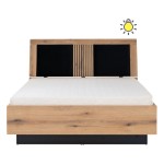 Кровать ARIS 140 x 200, с ящиком для белья, дуб эвок и чёрный