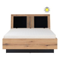 Кровать ARIS 140 x 200, с ящиком для белья, дуб эвок и чёрный