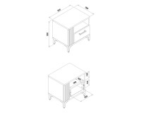 Bedside table ARIS 52 cm, 1 drawer, left or right, evoke oak with black gloss