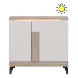 Chest of drawers ASTON 90 cm, 2 doors and 1 drawer, cremona oak and cashmere with cashmere and cremona oak fronts Chest of drawers ASTON 90 cm, 2 doors and 1 drawer, cremona oak and cashmere with cashmere and cremona oak fronts
