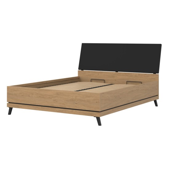 Кровать ATE 180 x 200, с ящиком для белья, дуб каменный и чёрный