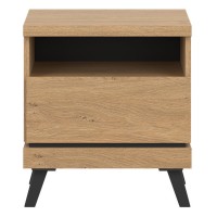 Bedside table ATE 50 cm, 1 drawer, stone oak and black with stone oak fronts