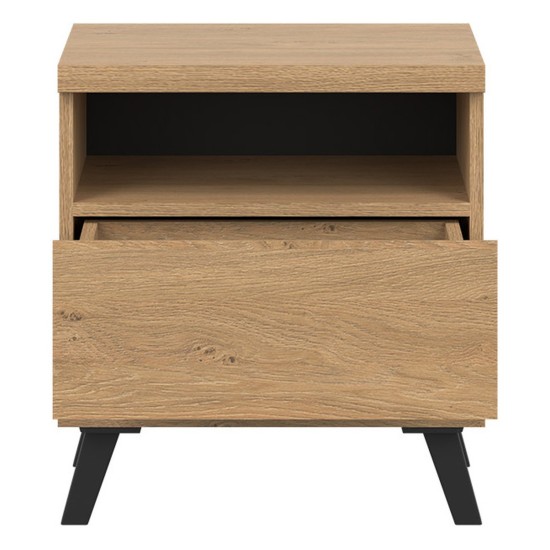Bedside table ATE 50 cm, 1 drawer, stone oak and black with stone oak fronts Bedside table ATE 50 cm, 1 drawer, stone oak and black with stone oak fronts