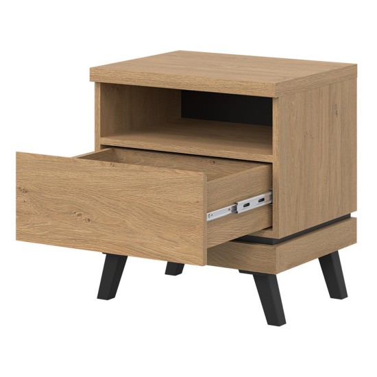 Bedside table ATE 50 cm, 1 drawer, stone oak and black with stone oak fronts Bedside table ATE 50 cm, 1 drawer, stone oak and black with stone oak fronts