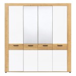 Wardrobe BESTO 196 cm, 4 doors, with mirror, evoke oak with alpine white gloss fronts