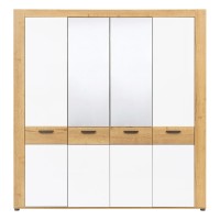 Wardrobe BESTO 196 cm, 4 doors, with mirror, evoke oak with alpine white gloss fronts