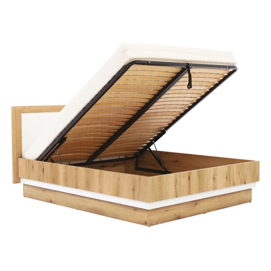 Кровать BESTO 140 x 200, с ящиком для белья, дуб эвок и белый