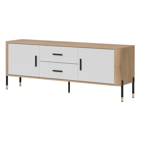 TV unit DANTE 164 cm, 2 doors and 2 drawers, cremona torro oak with white matt fronts TV unit DANTE 164 cm, 2 doors and 2 drawers, cremona torro oak with white matt fronts