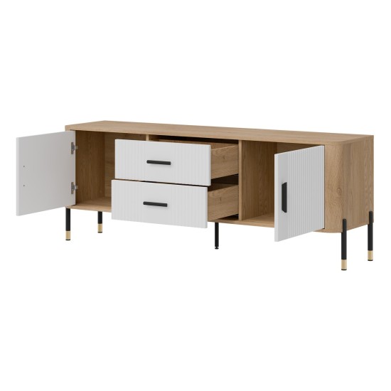 TV unit DANTE 164 cm, 2 doors and 2 drawers, cremona torro oak with white matt fronts TV unit DANTE 164 cm, 2 doors and 2 drawers, cremona torro oak with white matt fronts