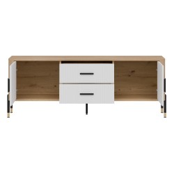 TV unit DANTE 164 cm, 2 doors and 2 drawers, cremona torro oak with white matt fronts